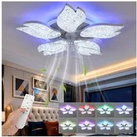 oyajia Deckenventilator Kristall Deckenleuchte mit RGB Hintergrundlicht,Leise Deckenventilator, 6 Geschwindigkeiten Ventilator, Deckenlampe mit RGB Farbwechsel Lampe