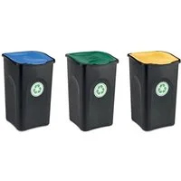 Kreher Mülltrennsystem Set: 3 x Abfalleimer 50 Liter in Blau, Grün und Gelb, 3 x 50 Liter