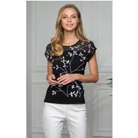 Passioni T-Shirt mit Blumenstickerei Slim Fit