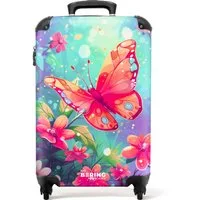NoBoringSuitcases.com© Kinderkoffer Schmetterling - Blumen - Farbenfroh 55x35x20cm, 4 Rollen, Reisetasche mit Rollen, Koffer Handgepäck Flugzeug