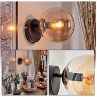 hofstein Wandleuchte Wandlampe aus Metall/Glas in Schwarz/Bernsteinfarben, ohne Leuchtmittel, Wandleuchte im Retro/Vintage-Design mit Glasschirm (15 cm), E14
