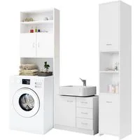 Casaria Badmöbel-Set, Badezimmerhochschrank Waschmaschinenschrank Waschbeckenunterschrank