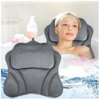 BlingBin Badewannenkissen 4D Badewannenkissen mit Saugnäpfen & Nackenkissen, Badepolster Grau, 1er Set, 1-tlg., 1pcs, 6 starke Saugnäpfe für sicheren Halt in der Badewanne