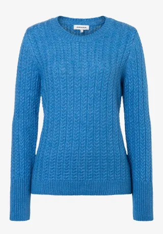 MORE & MORE - Pullover mit Zopfmuster blau - Gr. - 46