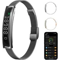 MOPUEA Fitness-Tracker Fitness Tracker Armband Herzfrequenz Schlafanalyse 12 Sportmodi (Fitnessarmband Set mit Wechselarmbändern, Smartband mit Metall Mesh und Silikonarmband inklusive), 12 Sportmodi Schlafanalyse Anrufanzeige App Verbindung