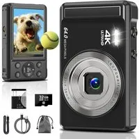 TUWENA 4K 64MP Digitalkamera mit 32 GB TF-Karte, Autofokus Fotoapparat Vollformat-Digitalkamera (mit 16X Digitalzoom Tragbar Kompaktkamera mit 1200mAh Batterie)