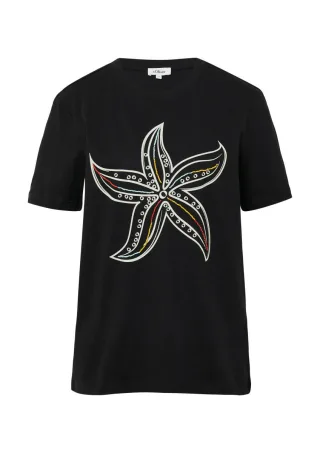 s.Oliver Red Label - Jersey-T-Shirt mit Frontprint und Schmuckperlen schwarz - Gr. - 42