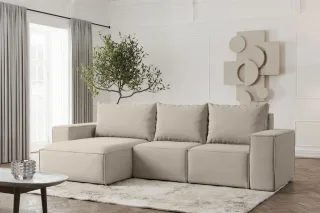 Ecksofa Designersofa ESTELLE in Stoff Opera Velvet Pearl Ottomane Links