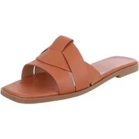 Ital-Design Stylische Slide-Sandalen mit Kreuzband für Damen Pantolette (91117229) Blockabsatz Pantoletten in Camel