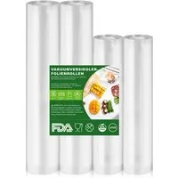 SURFOU Vakuumier-Folienrollen Vakuumierbeutel 4 Rollen Vakuumbeutel Lebensmittel 20, 30x500cm, Profi Folienrollen,stark & reißfest, für alle Vakuumierer & Sous Vide