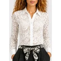 Mississhop Hemdbluse Hemdbluse Damen Bluse Spitze Baumwolle – Stickerei, Größe S (36)