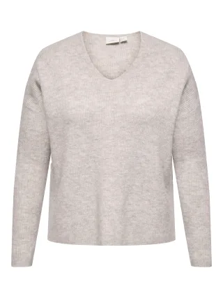 ONLY CARMAKOMA - CARCAMILLA V-NECK L/S PULLOVER KNT NOOS Pumice Stone - Gr. - 52