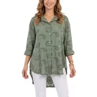 dy_mode Longbluse Damen Longbluse Oversize Tunika Boho Baumwollbluse Sommerbluse in Unifarbe, mit Paisley Lochstickerei, in Vokuhila-Schnitt