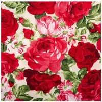 SCHÖNER LEBEN. Stoff Baumwollstoff Meterware Popeline Rosen ecru rot rosa 150cm, allergikergeeignet