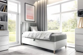 Boxspringbett Gästebett Kinderbett HELVI Nr.1 100x200cm Weiss-Grau
