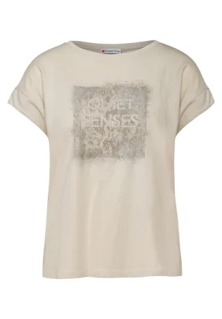 Street One - Washed-Look Artwork Shirt beige - Gr. - 38