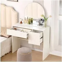 MODFU Schminktisch Frisiertisch mit Spiegel, mit Schubladen und offenen Regalen (Kosmetiktisch H135/B90/T40 cm)