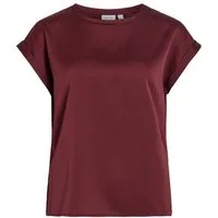 Vila T-Shirt Satain Blusen Kurzarm Basic Glänzend VIELLETTE für Damen (1-tlg) Recyceltes Material nachhaltig Regular Fit Rundhals unifarben