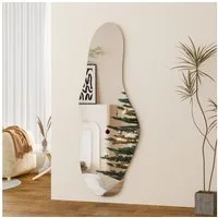 Boromal Ganzkörperspiegel groß Wandspiegel Asymmetrisch 165x60cm Dekospiegel Modern Rahmenlos (Flurspiegel ganzkörper, mit Metall Haken), 5mm HD Umweltfreundlich Spiegel