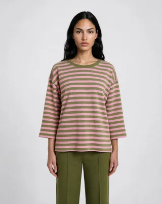 Smith&Soul - Relaxed Sweat Threequarter Sleeves Striped olive - Gr. - XL