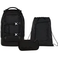 Satch Schulranzen Schulrucksack-Set PACK Nordic Black 3-teilig (3-teilig), ergonomisch, Your-Size-System: auf Körpergröße anpassbar