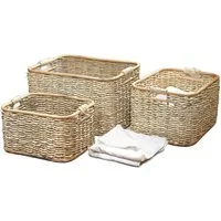 Dekoleidenschaft Aufbewahrungskorb aus Rattan und Schilfstroh in 3 Größen, Regalkorb, Wäschekorb, Korb (1 St), Regalkorb, Wäschekorb, Korb, Flechtkorb, Schrankkorb, Dekokorb, Kiste