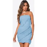 Imily Bela Minikleid Damen schulterfrei ärmellos mit diagonalen Rüschen Club Party (Packung, 1-tlg., 1per-Pack) in Unifarbe