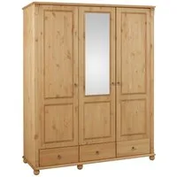 OTTO home Kleiderschrank Tessin, Dretürenschrank, 3-türig (B/H/T ca. 152/191/59 cm) Breite 152 cm, Kiefer massiv, mit Spiegel und 3 Schubladen