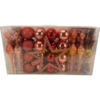 Online-Fuchs Christbaumschmuck Weihnachtsbaumschmuck - 100 Teile - Kugeln, Schneeflocken, Sterne, Tannenzapfen, Weihnachtsbaumspitze - Silber, Rot, Gold, Rosé
