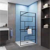 Duschparadies Walk-in-Dusche 200cm 8mm ESG Schwarz mit Handtuchhalter Walk-in Duschabtrennung, Einscheibensicherheitsglas