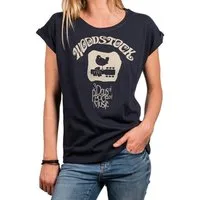 MAKAYA Print-Shirt Damen Oversize Top mit Aufdruck-Woodstock Logo Musik Motiv mit Spruch (Tunika elegant, schwarz, blau, grau) große Größen