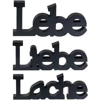 Levandeo® Deko-Schriftzug, 3er Set Schriftzug Lebe Liebe Lache Schwarz MDF Holz Deko Aufsteller