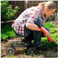 Outsunny Werkzeugwagen Werkstattwagen mit Ablage Korb fahrbar Rollwagen, mit Stauraum, max. Traglast:150 kg, (Gartenrollsitz, 1-tlg., Arbeitssitz), für kleine Gartengeräte Stahl Grün