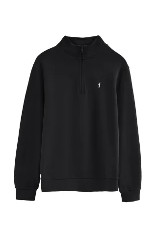 Sweatshirt schwarz mit hohem Zip-Kragen und Rigby Go Stickerei