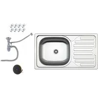 Faizee Möbel Edelstahlspüle Edelstahlspüle 76x44 cm Armatur Wählbar inkl. Siphon-Set, Eckig