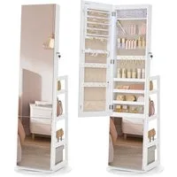 SONGMICS Schmuckschrank mit Ganzkörperspiegel, Schmuckaufbewahrung, Spiegelschrank,360°drehbar Schlafzimmer, Ankleidezimmer, Flur, 56,5 x 56,5 x 162cm (T x B x H)