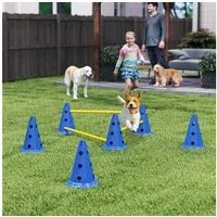 PawHut Agility-Hürde mit Kegel, Stangen, Tragetasche, Kunststoff, Agility Set (3-tlg) für Hundetraining, Spiele, Training, Blau
