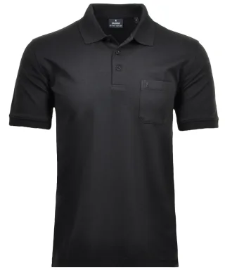 RAGMAN - Softknit-Polo uni, mit Brusttasche Schwarz - Gr. - 3XL