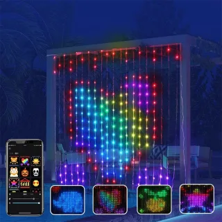 Elfeland Smart Curtain Lights Bluetooth APP Control RGBIC LED Strings Window Decor with Music Sync DIY Text & Patterns D
