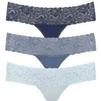 Vivance String (3er-Pack) aus elastischer Baumwolle mit floraler Spitze