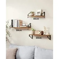 VASAGLE Wandregal Schweberegal, 3er Set, Regalbrett, 2 Montagemöglichkeiten, 3-tlg., 40/50/60 cm, für Wohnzimmer, Küche