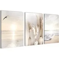 Novart Wandbild 3 Wandbilder Set Natur Wohnzimmer Deko Landschaft Berge Boho, Boho Style