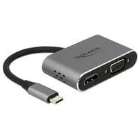USB 3.2 Gen 1 Adapter, USB-C Stecker > USB-A + USB-C + HDMI + VGA Buchse grau, 12cm, PD, Laden mit bis zu 87 Watt