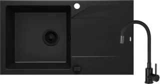 Neuesbad Set: Granitspüle NB1DEZQJN1131 + Spültischarmatur mit Flex-Auslauf NB1DEBOCN72M1 + Schwarz NB1DEZQJJN1131