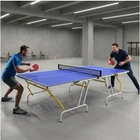SPORTNOW Tischtennisplatte Klappbar, mit Tischtennisnetz, 2 Tischtennisschlägern, 3 Bällen (Tischtennistisch, 1-tlg., Spieltisch), mit Stahlrahmen, Blau
