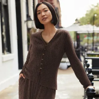 Crinkle-Cardigan für Damen, Damen, size: regular, Braun, Polyester/Viskose/Polyester-Mischung, by Lands' End