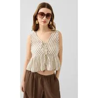 QS Blusentop Bluse Streifentop aus Baumwolle mit Bindedetail