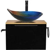 Puluomis Badezimmer-Set Waschbeckenunterschrank 60cm mit Waschbecken, (mit Handtuchring, Klopapierhalter)
