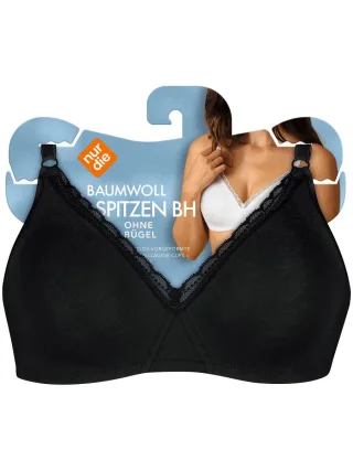 NUR DIE Damen Baumwoll Spitzen-BH ohne Bügel