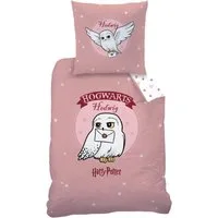 MTOnlinehandel Bettwäsche Harry Potter "Fly Hedwig" Renforcé in 135x200 + 80x80 cm, 100% Baumwolle, 2 teilig, Kinderbettwäsche-Set in Rosa für alle Hogwarts Fans
